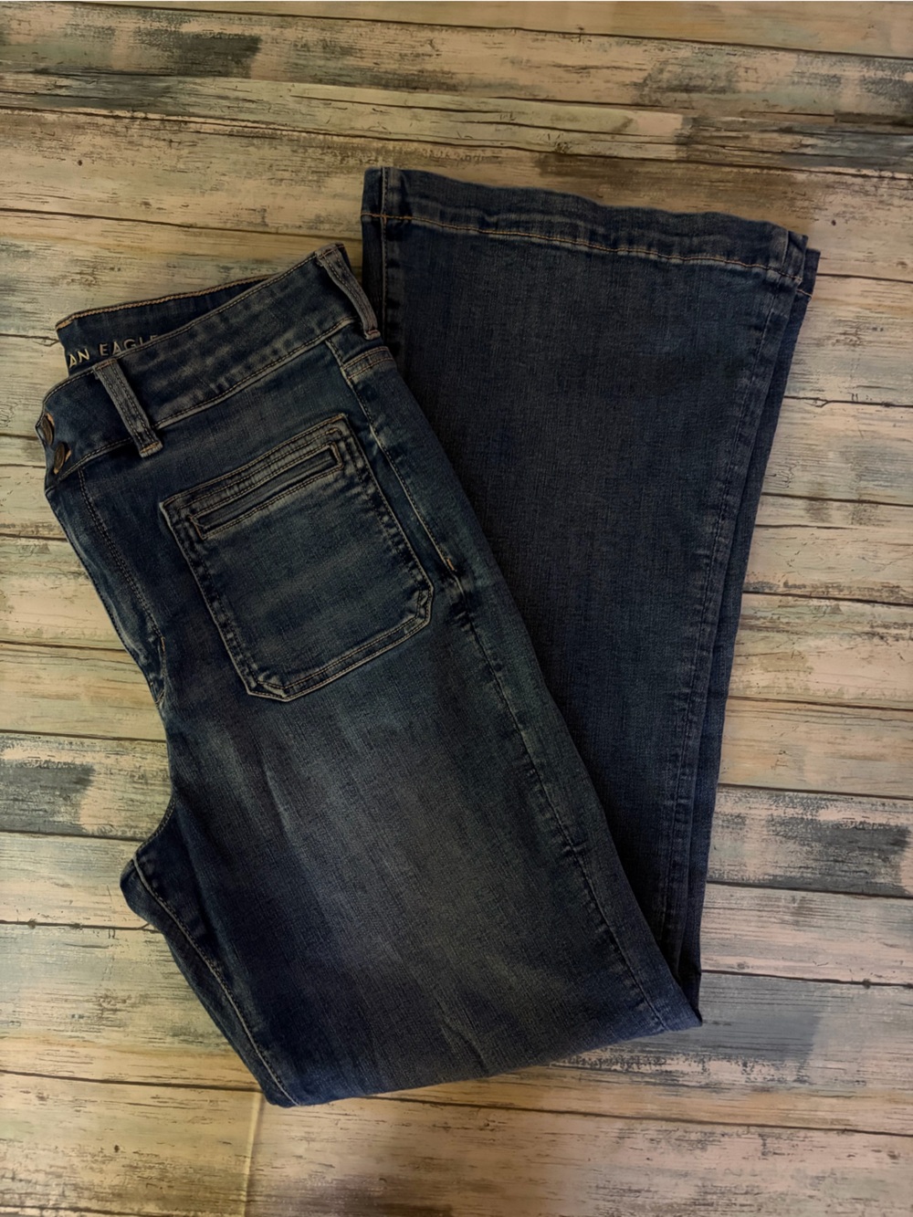 American Eagle Stretch High-Waisted Dark Blue Flare Jeans Size14